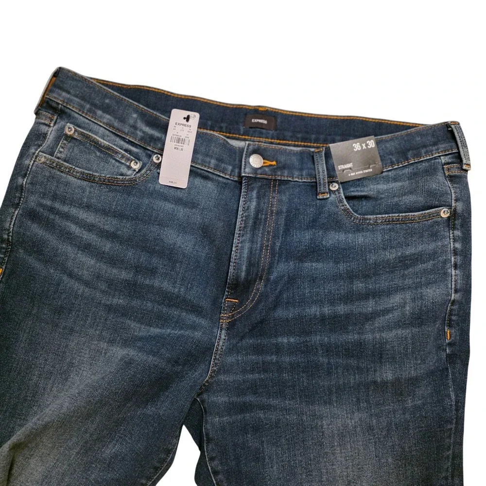 Express Mens Straight Leg 4-Way Hyper Stretch Jeans Dark Wash 36x30 NWT